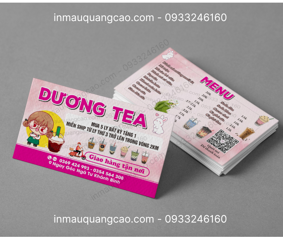 Mẫu card visit danh thiếp tiệm trà sữa - in card visit bình dương tphcm